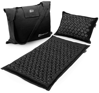 Akupressur-Set Premium aus Leinen & Baumwolle mit Kokosfasern inkl. Tasche  schwarz